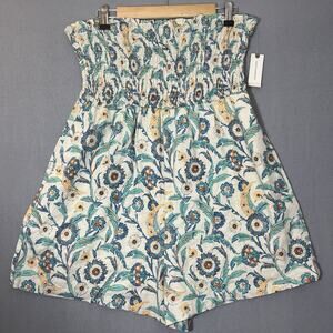 Anthropologie Pilcro‎ Smocked Strapless Romper Ivory Medium NWT Linen